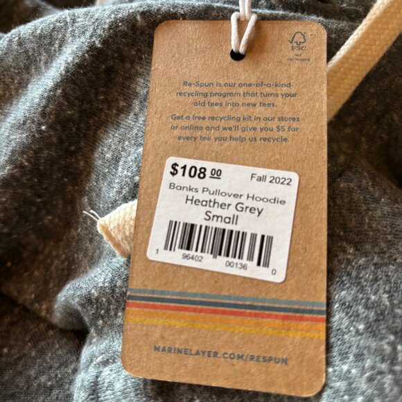 Marine Layer Heather Gray Hoodie Men Small/Med Banks with Red and Yellow Stripes - Picture 12 of 12